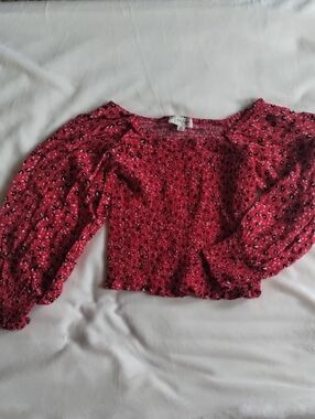 Jessica Simpson Pink Leopard Smocked Off-Shoulder Crop Top